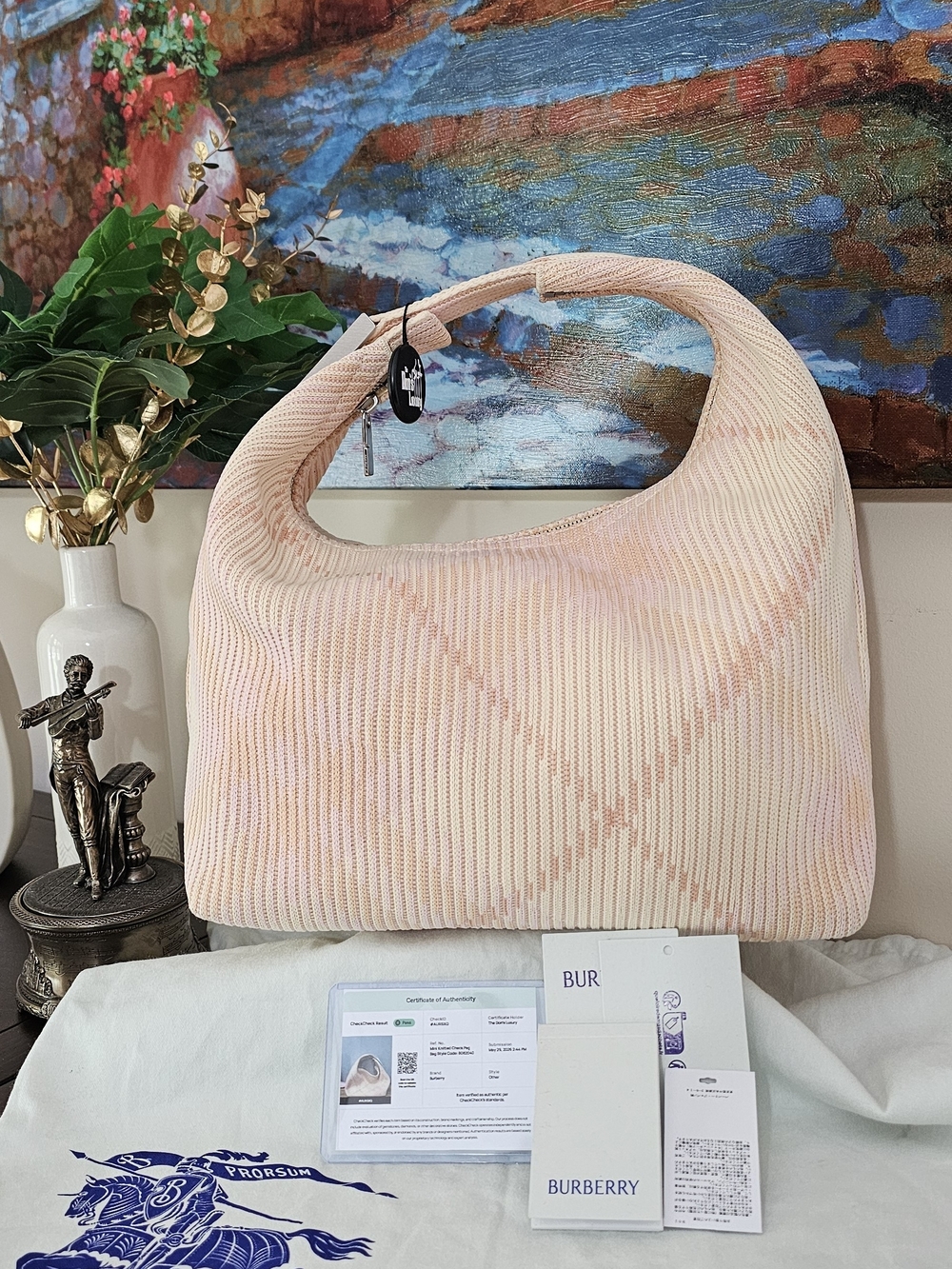 Burberry Pink Lemonade Knit Shoulder Bag - AUTHENTIC